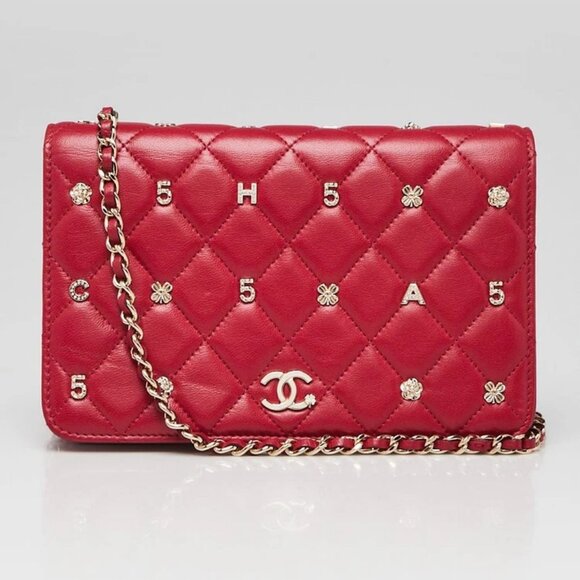 Chanel Red Quilted Lambskin Leather All About Chanel WOC Clutch Bag - Picture 1 of 12